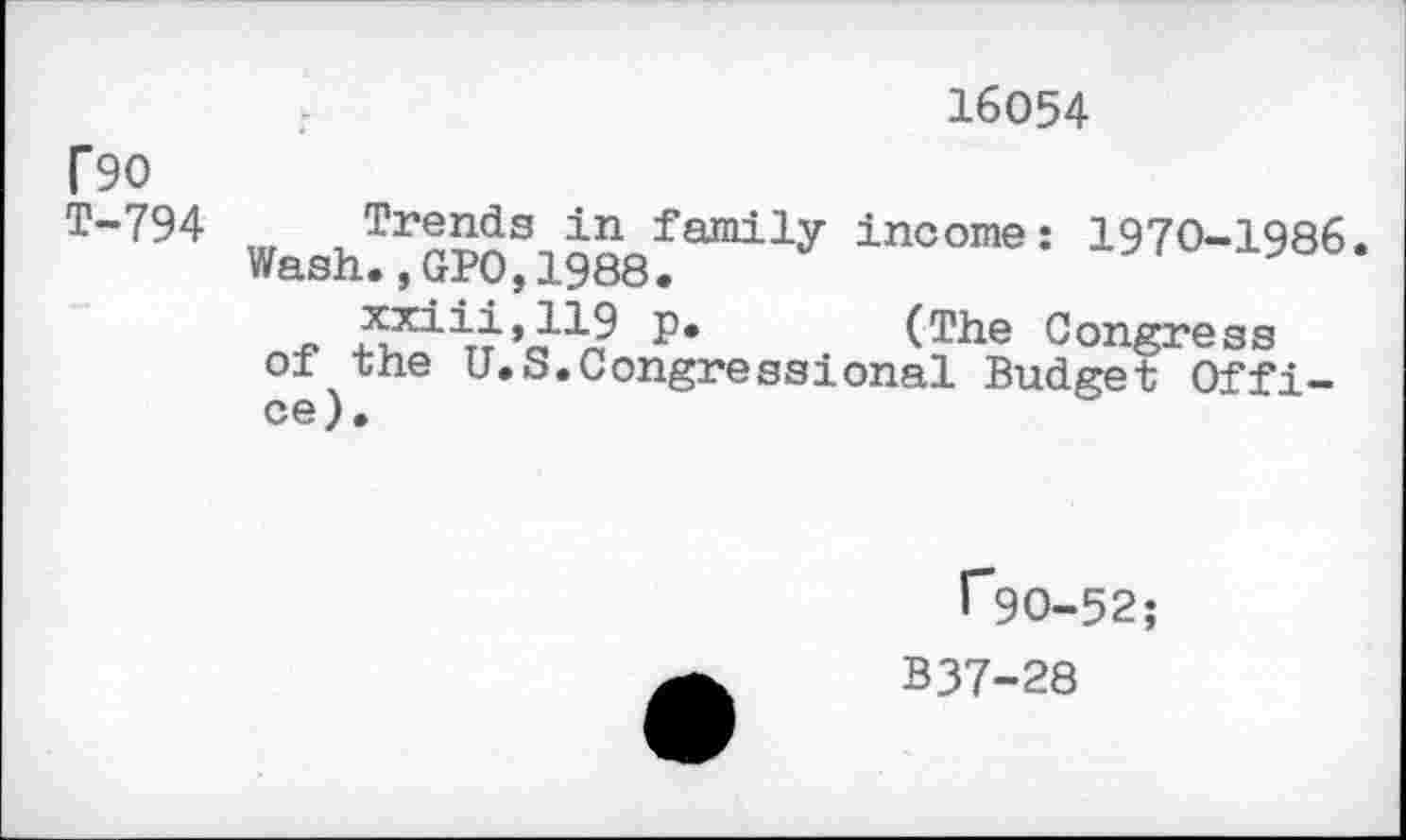 ﻿16054
f90 T-794
wash^aPo^igss^17 inoome: 197°-1986'
-P -SCiiTT ’a1/? p*	(The Congress
of the U.S.Congressional Budget Office).
r“9O-52;
B37-28